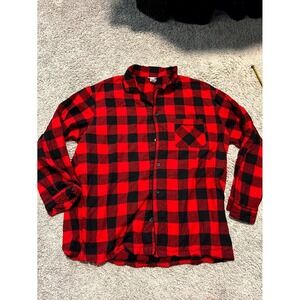 Wondershop Mens XL Red Black Buffalo Plaid Flannel Pajama Sleep Shirt Button Fro